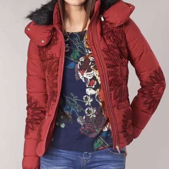 Desigual Jackets & Coats Desigual Komodari Red And Black Puffer
